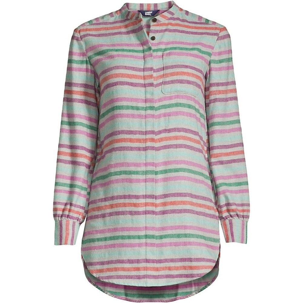 Lands End Womens Flannel A-Line Long Sleeve Tunic Multicolored Long Sleeve M